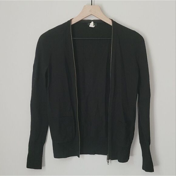 J. Crew Merino Wool Zipper Cardigan Size Extra Small in Black - Picture 1 of 8